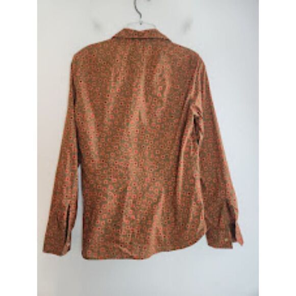 Q Mack Women Green w/Red Orange Floral Print Cotton Button Up Shirt size Medium - Picture 2 of 8